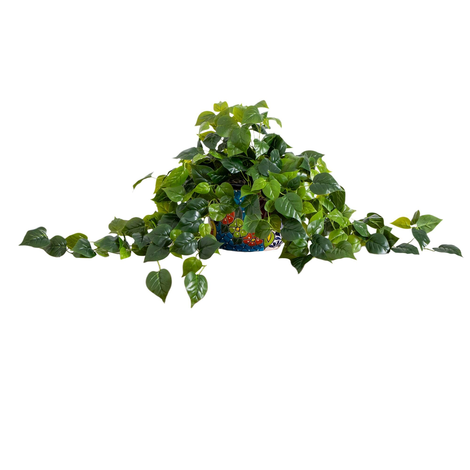 3.5ft. UV-Resistant Artificial Philodendron in Handmade Mexican Talavera Ceramic Planter